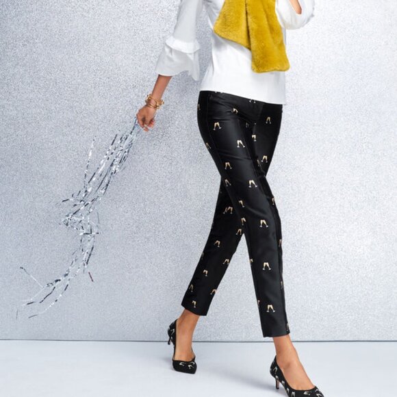 RSVP by Talbots Cheers Jacquard Champagne Flutes Tailored Ankle Pant 4 NWOT - Picture 1 of 7